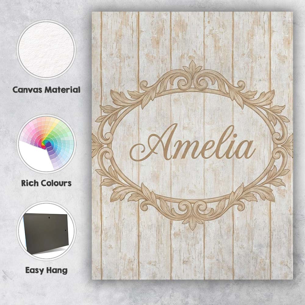 Personalised Name Rustic Whitewashed Wooden Custom Bespoke Interior Contemporary Canvas Wall Art Print Decor Picture Ready to Hang