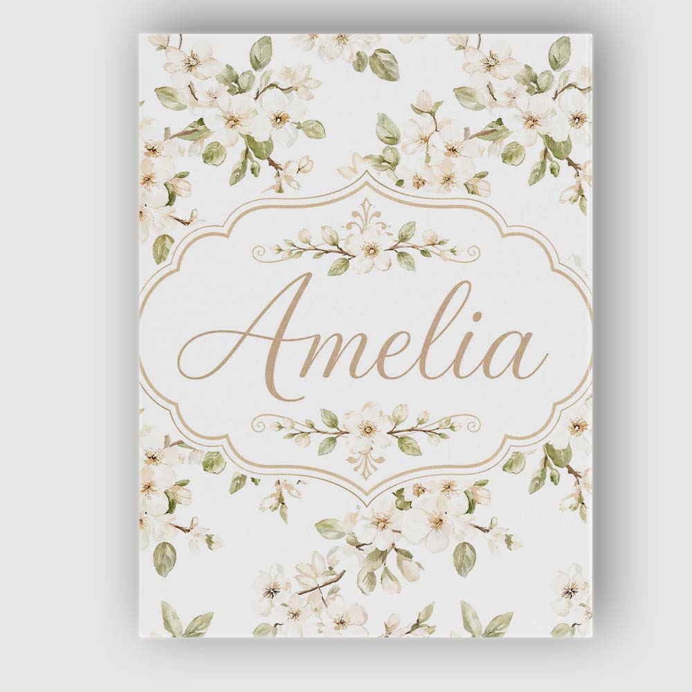 Personalised Name Soft White Blossom Floral Custom Bespoke Interior Contemporary Canvas Wall Art Print Decor Picture Ready to Hang