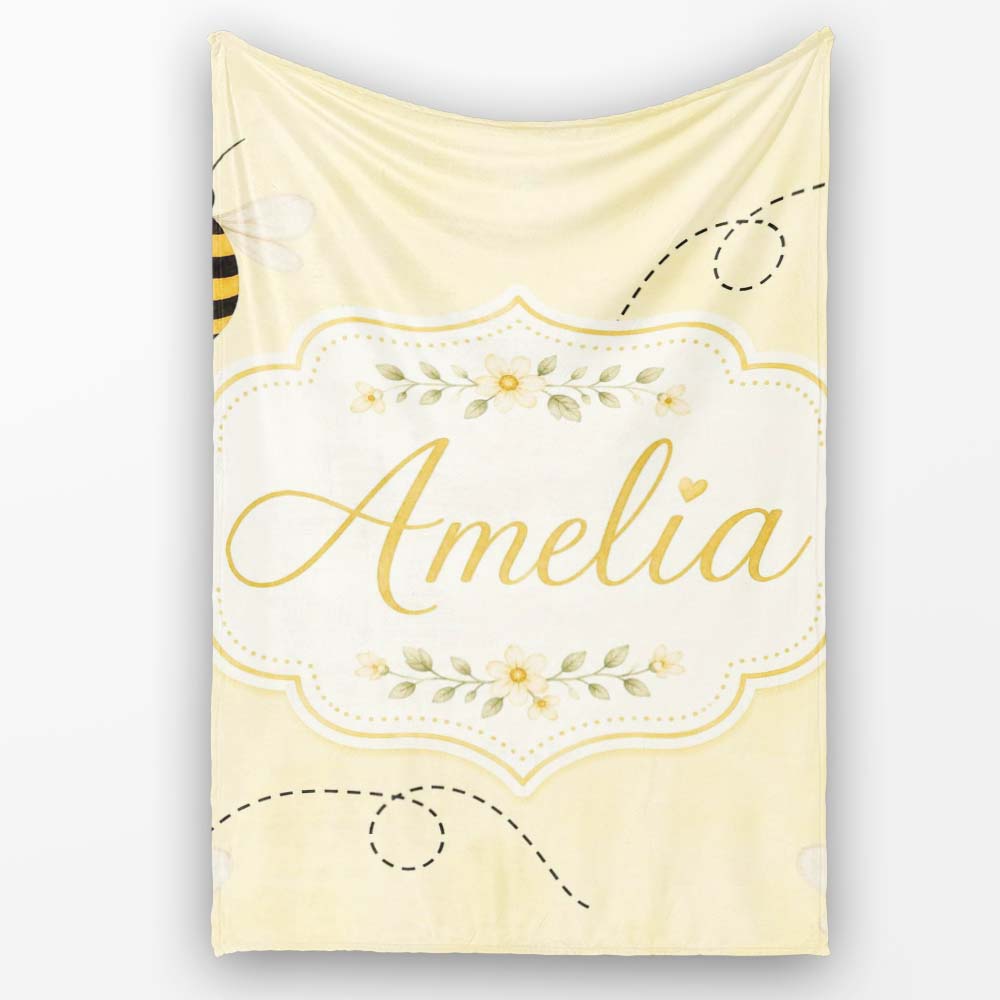 Cute Bumble Bee Flying Trail Minimal Seamless Pattern Lovely Personalised Custom Name Super Soft Fleece Blanket Bed Sofa Throw