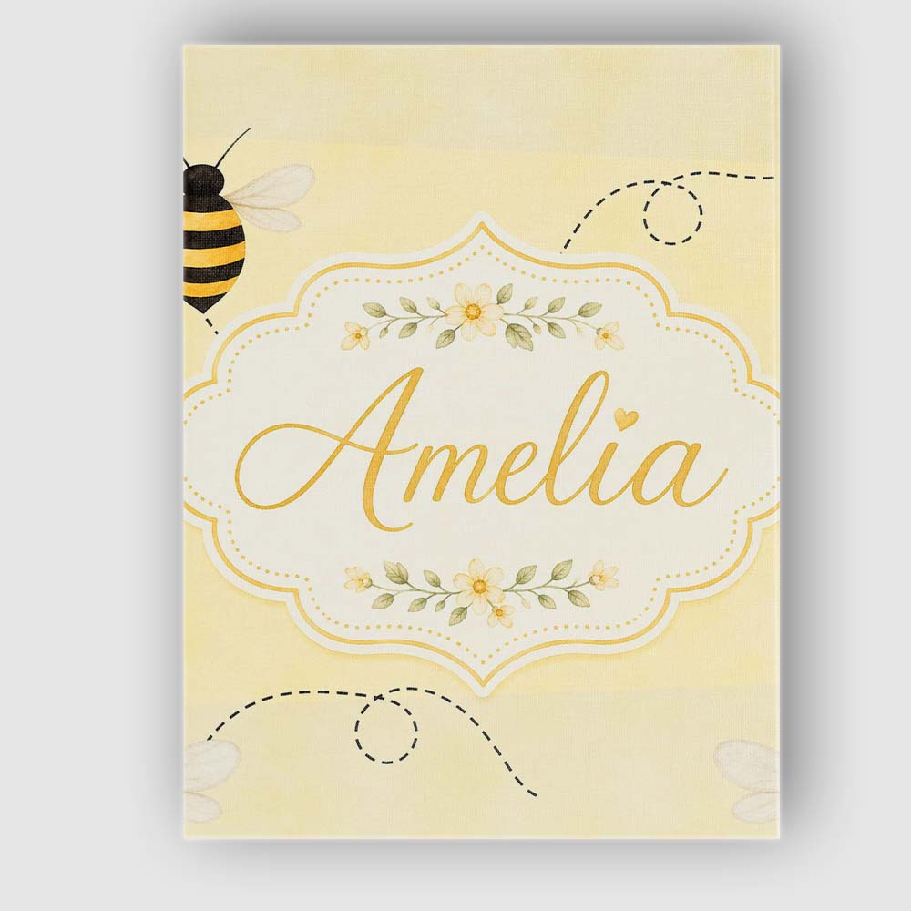 Personalised Name Cute Bumble Bee Flying Custom Unique Gift Idea Elegant Feature Canvas Wall Art Print Decor Picture Ready to Hang