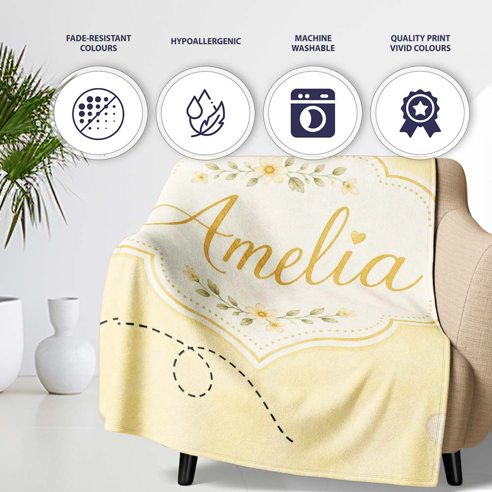 Cute Bumble Bee Flying Trail Minimal Seamless Pattern Lovely Personalised Custom Name Super Soft Fleece Blanket Bed Sofa Throw