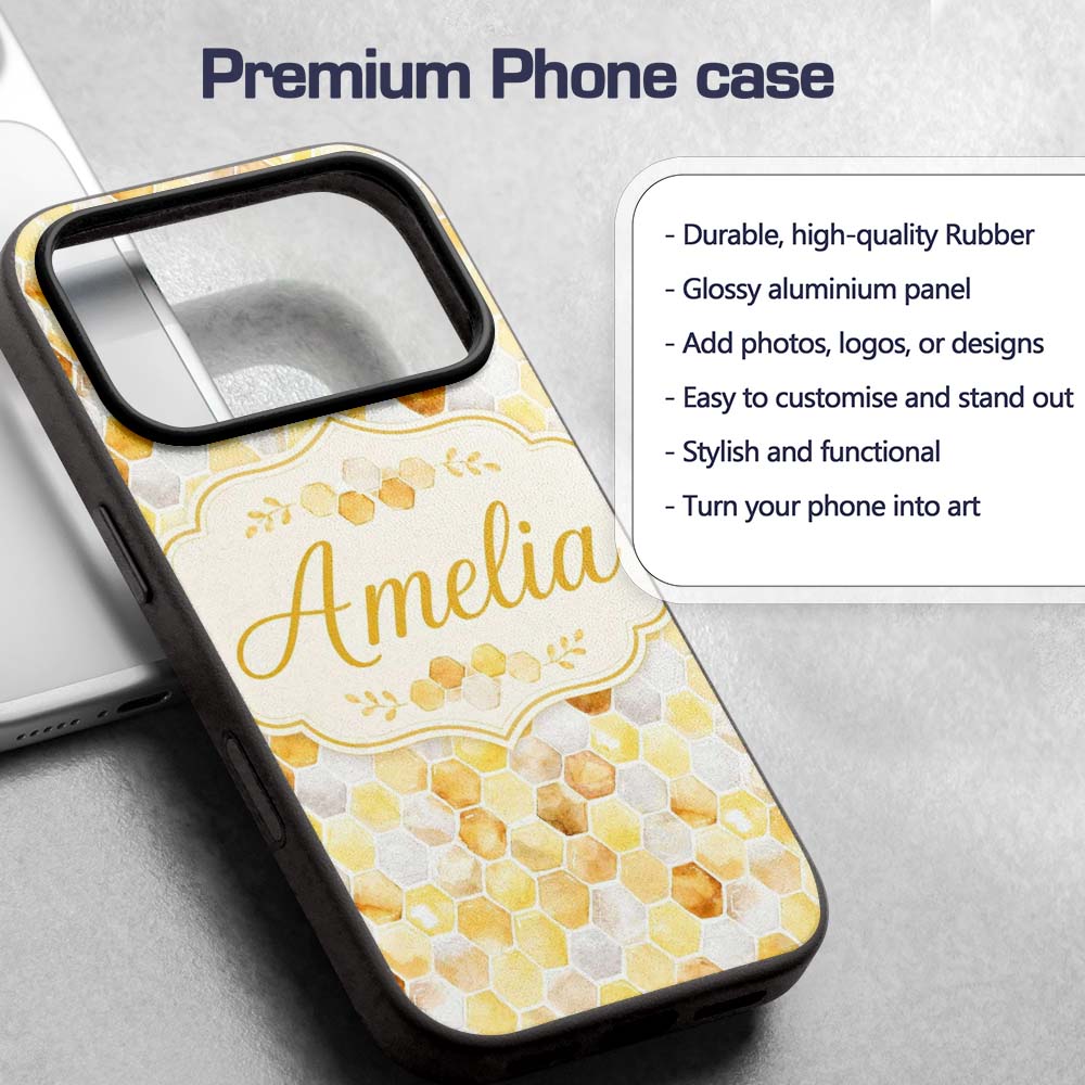 Watercolor Honeycomb Hexagon Sweet Honey Seamless Custom Name Protective Phone Case Mobile Cover Durable Everyday Smartphone Shock Resistant