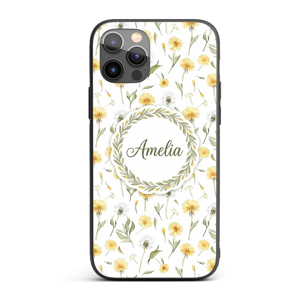 Yellow Dandelion Wildflower Botanical Seamless Custom Name Protective Phone Case Mobile Cover Durable Everyday Smartphone Shock Resistant