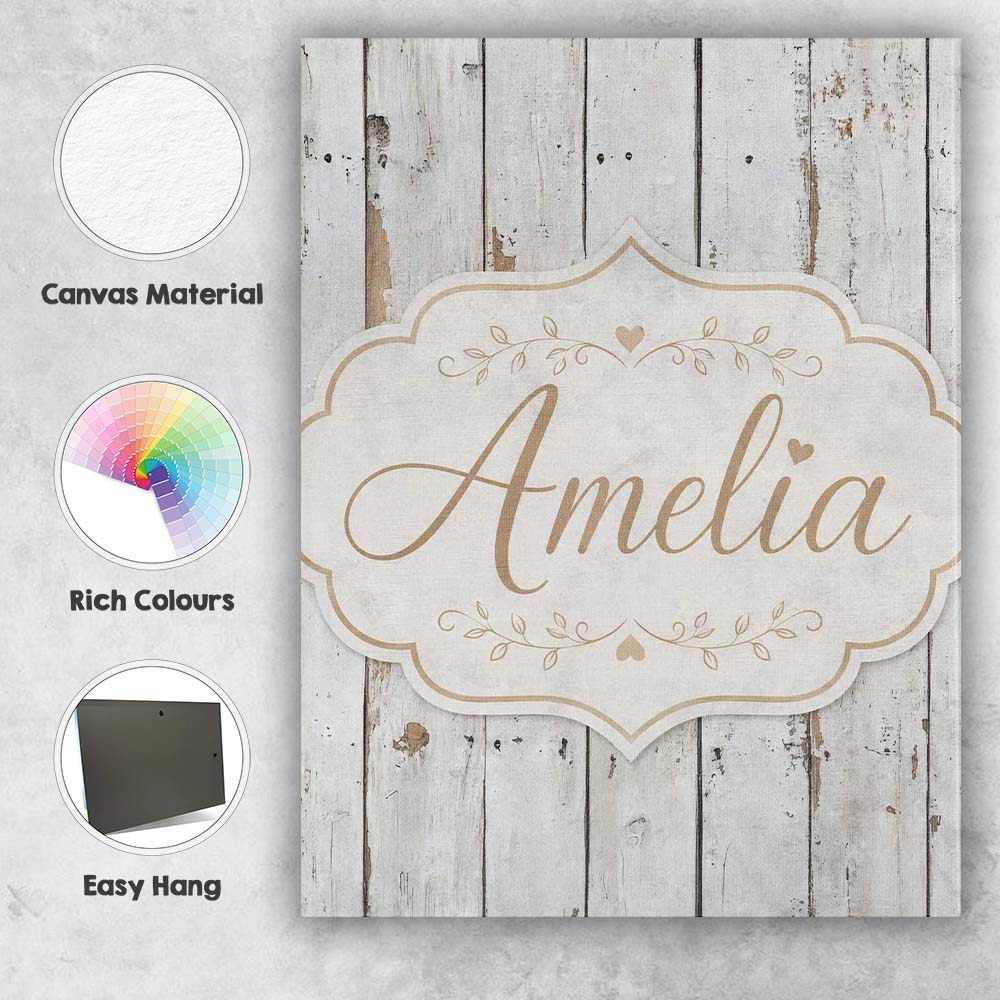Personalised Name Weathered White Wooden Custom Unique Gift Idea Elegant Feature Canvas Wall Art Print Decor Picture Ready to Hang
