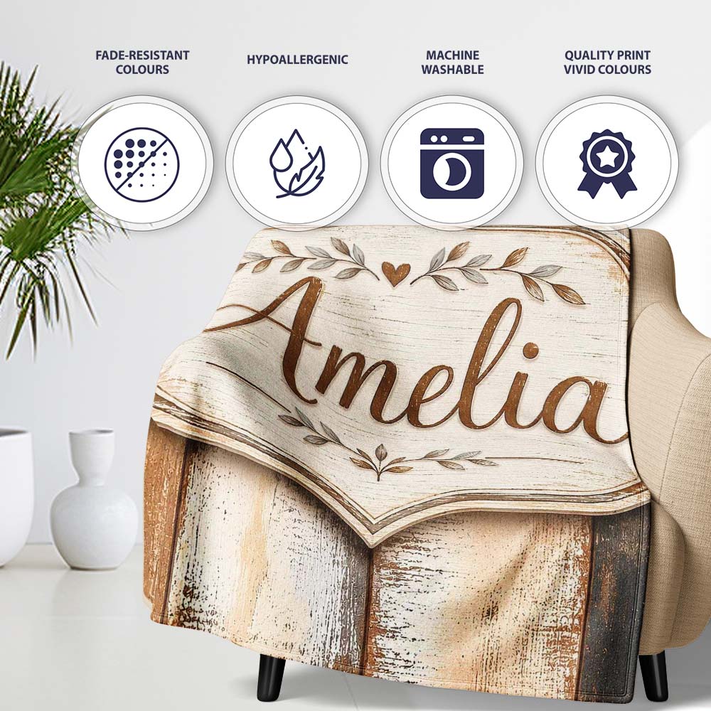 Vintage Mixed Wood Panel Patchwork Rustic Seamless Pattern Lovely Personalised Custom Name Super Soft Fleece Blanket Bed Sofa Throw