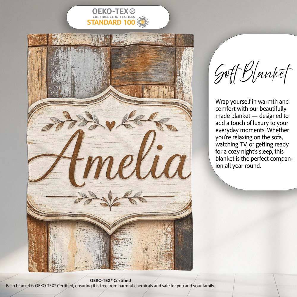 Vintage Mixed Wood Panel Patchwork Rustic Seamless Pattern Lovely Personalised Custom Name Super Soft Fleece Blanket Bed Sofa Throw