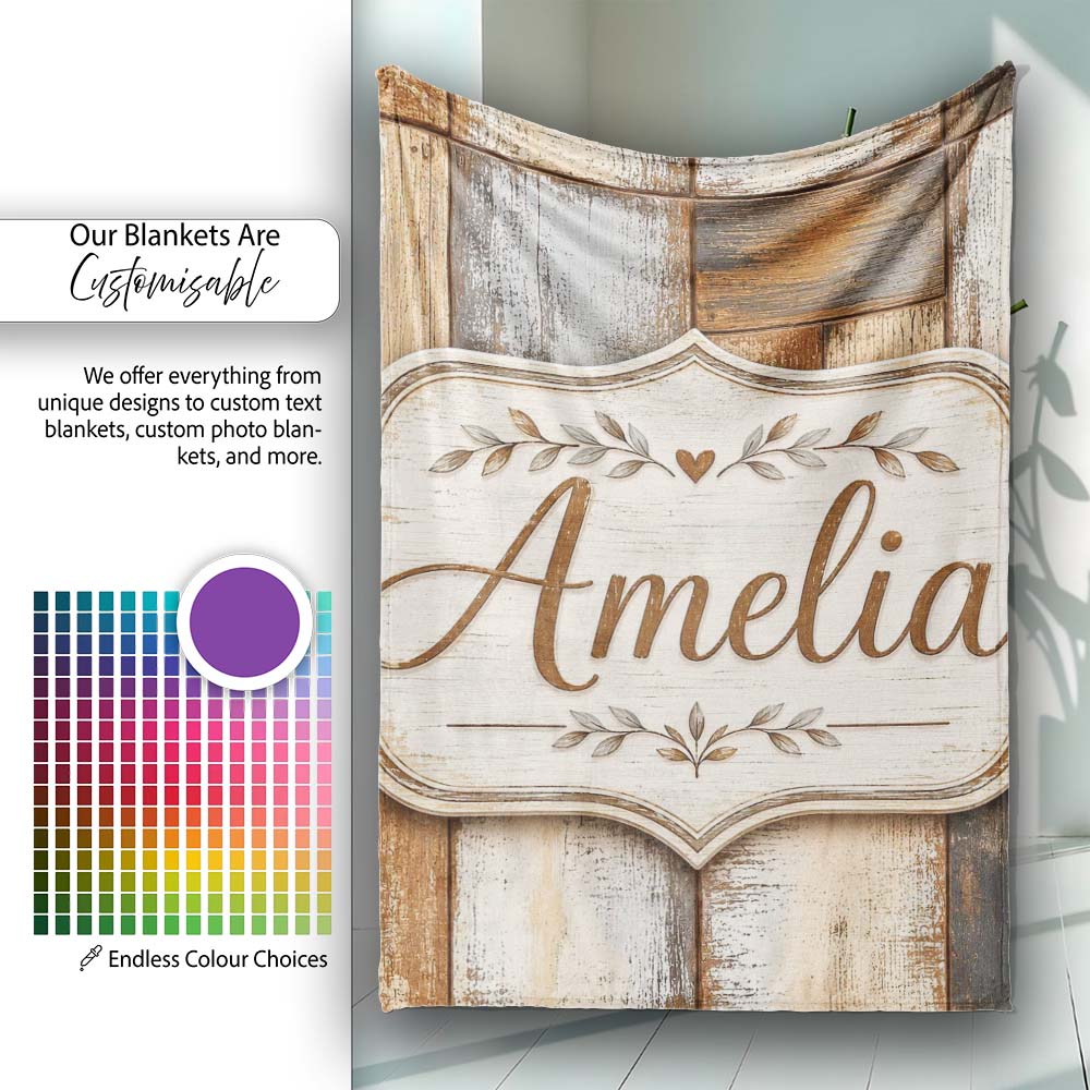 Vintage Mixed Wood Panel Patchwork Rustic Seamless Pattern Lovely Personalised Custom Name Super Soft Fleece Blanket Bed Sofa Throw