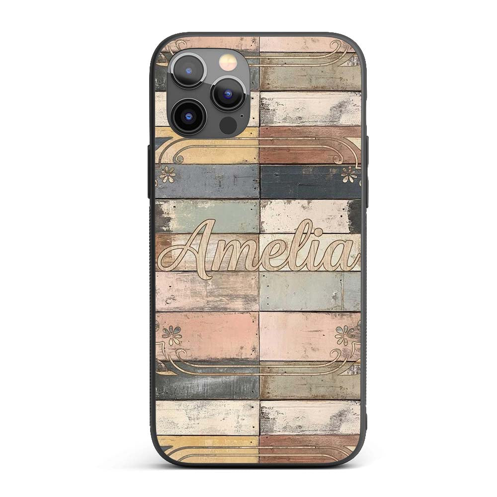 Pastel Painted Wooden Plank Shabby Chic Seamless Custom Name Protective Phone Case Mobile Cover Durable Everyday Smartphone Shock Resistant