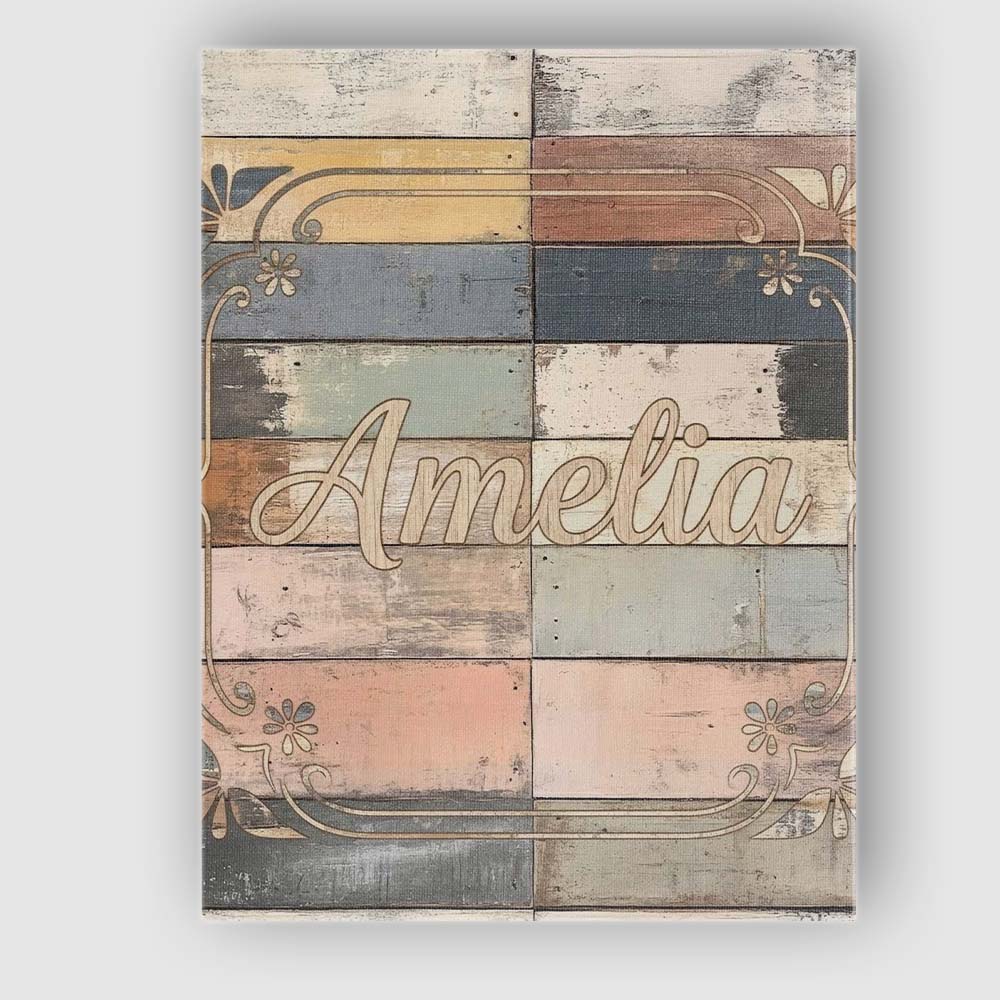Personalised Name Pastel Painted Wooden Custom Modern Room Accent Elegant Feature Canvas Wall Art Print Decor Picture Ready to Hang