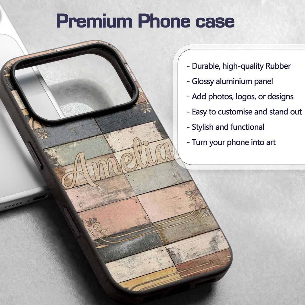 Pastel Painted Wooden Plank Shabby Chic Seamless Custom Name Protective Phone Case Mobile Cover Durable Everyday Smartphone Shock Resistant