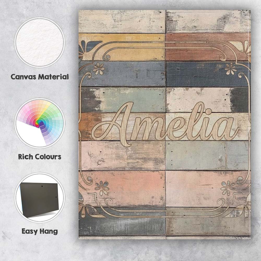 Personalised Name Pastel Painted Wooden Custom Modern Room Accent Elegant Feature Canvas Wall Art Print Decor Picture Ready to Hang