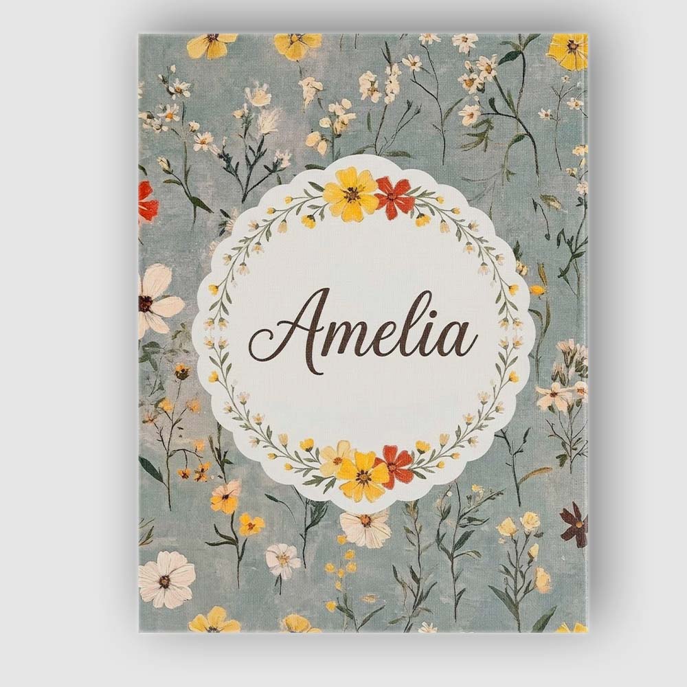Personalised Name Delicate Wildflower Custom Modern Room Accent Creative Decorator Style Canvas Wall Art Print Decor Picture Ready to Hang