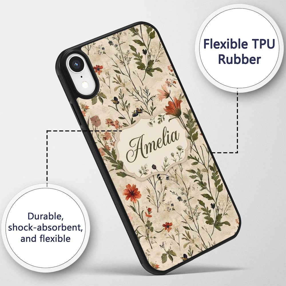 Colorful Wildflower Meadow Botanical Seamless Custom Name Protective Phone Case Mobile Cover Durable Everyday Smartphone Shock Resistant