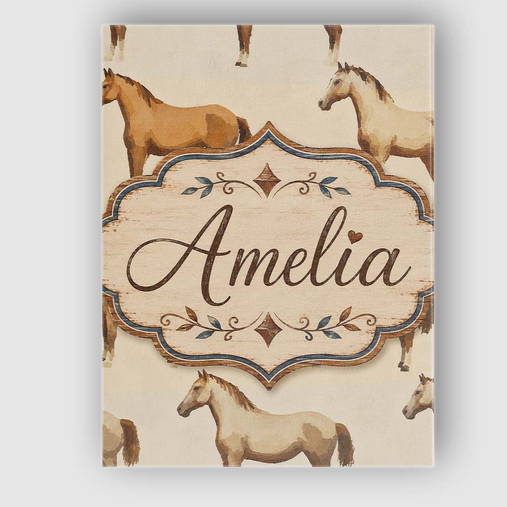 Personalised Name Rustic Brown Horse Farm Custom Unique Gift Idea Elegant Feature Canvas Wall Art Print Decor Picture Ready to Hang