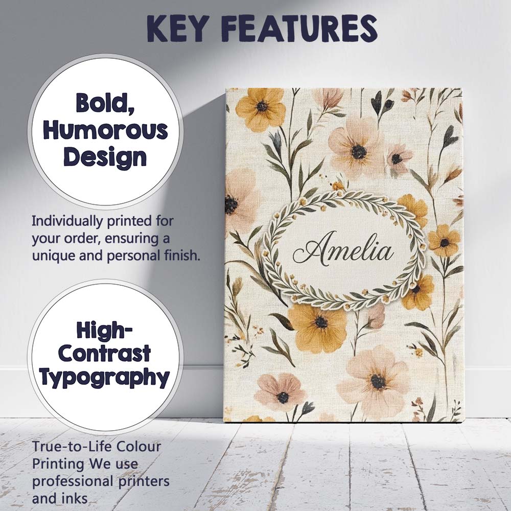 Personalised Name Neutral Linen Style Custom Premium Decorative Design Modern Room Accent Canvas Wall Art Print Decor Picture Ready to Hang