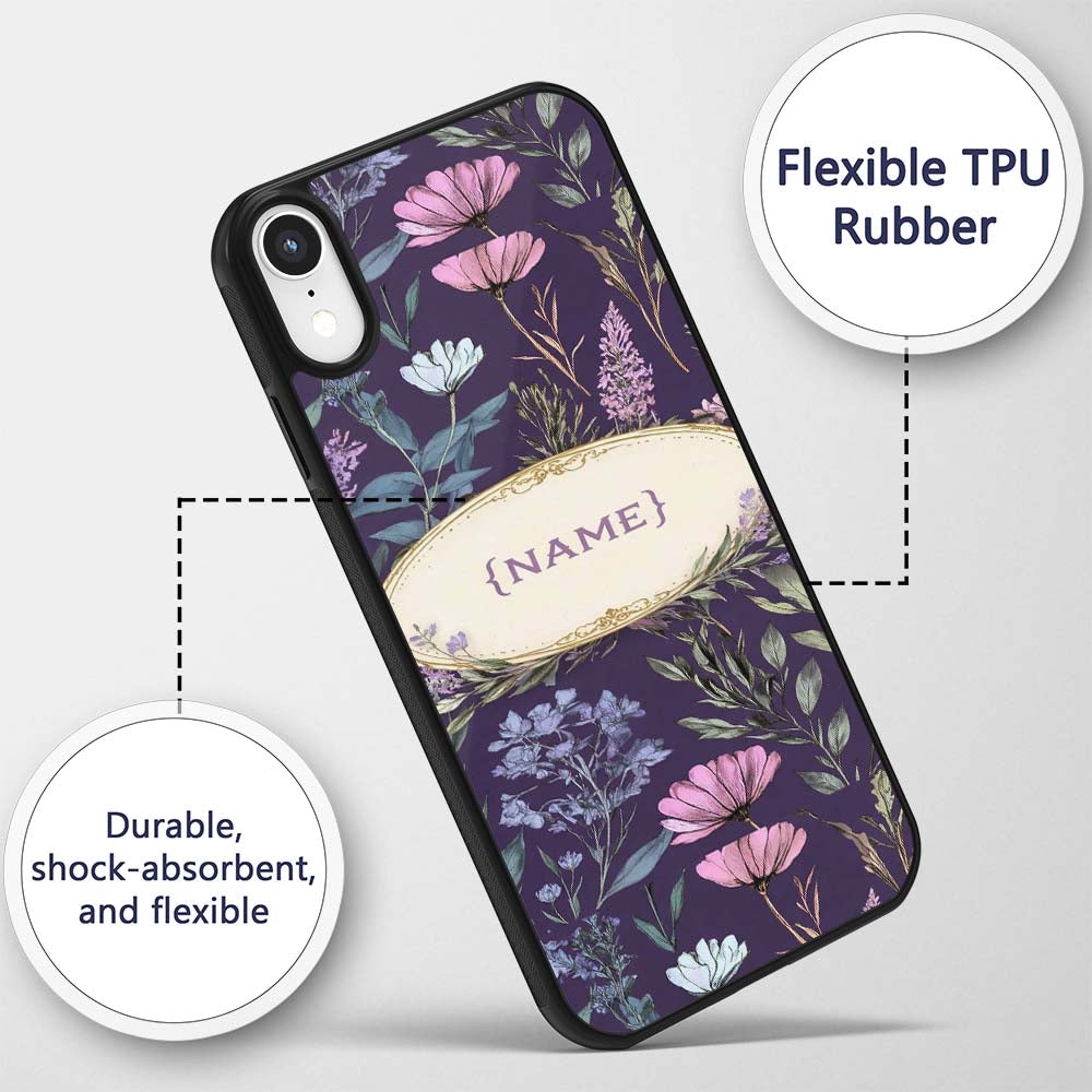 Elegant Tropical Floral Leaves Blue Background Custom Name Protective Phone Case Mobile Cover Durable Everyday Smartphone Shock Resistant