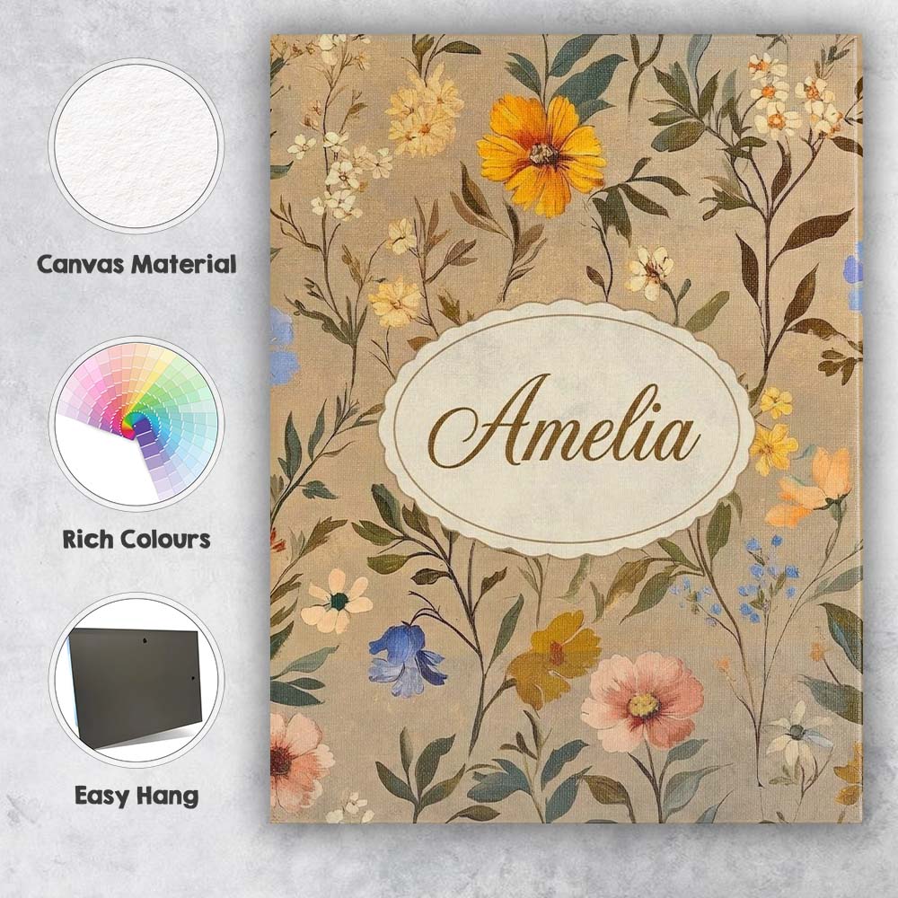 Personalised Name Elegant Garden Wildflowers Custom Bespoke Contemporary Display Canvas Wall Art Print Decor Picture Ready to Hang