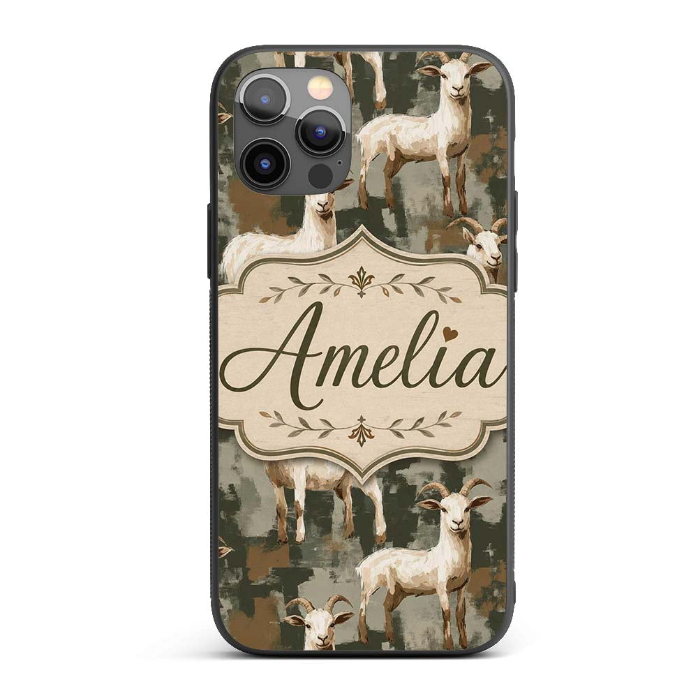 Rustic Farm Goat Animal Illustration Seamless Custom Name Protective Phone Case Mobile Cover Durable Everyday Smartphone Shock Resistant