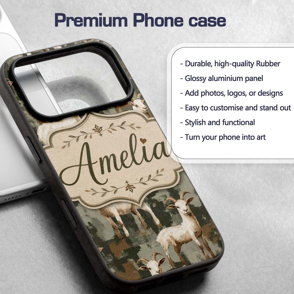 Rustic Farm Goat Animal Illustration Seamless Custom Name Protective Phone Case Mobile Cover Durable Everyday Smartphone Shock Resistant