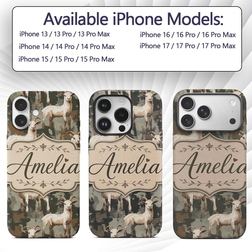 Rustic Farm Goat Animal Illustration Seamless Custom Name Protective Phone Case Mobile Cover Durable Everyday Smartphone Shock Resistant