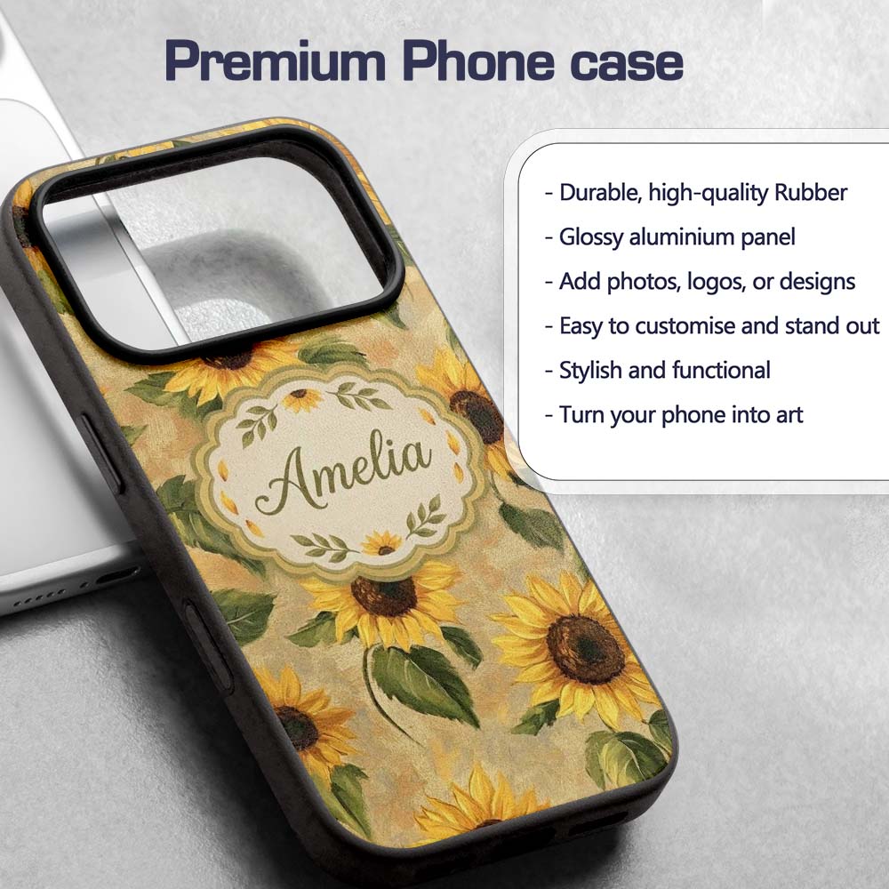 Golden Sunflower Floral Rustic Garden Seamless Custom Name Protective Phone Case Mobile Cover Durable Everyday Smartphone Shock Resistant