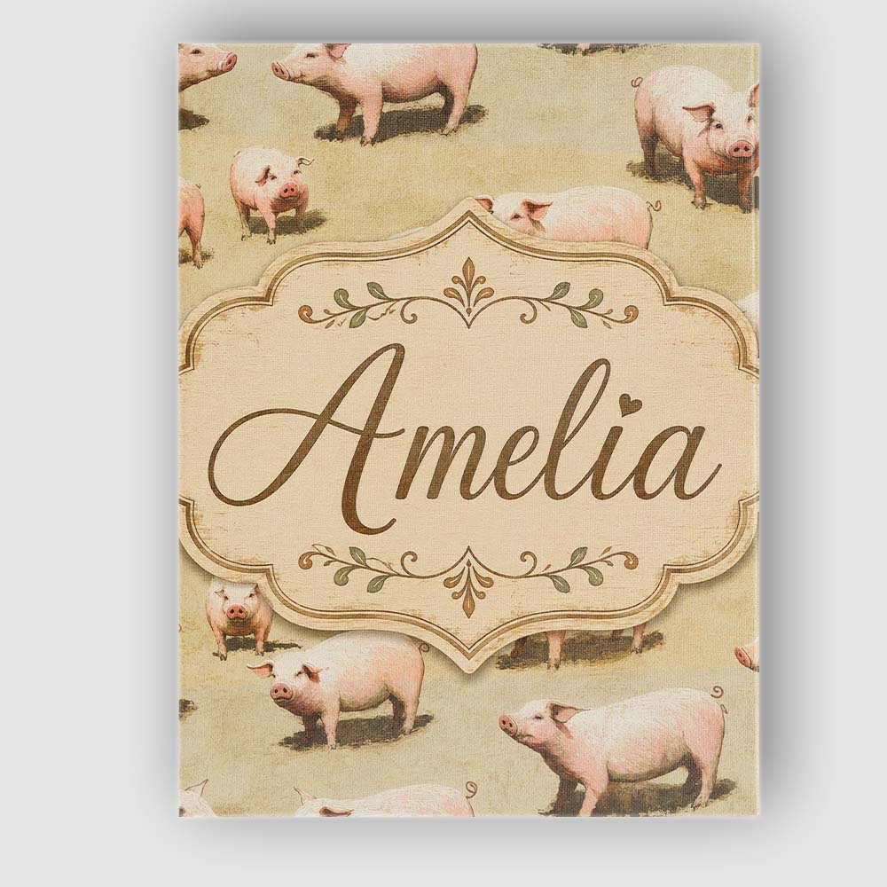 Personalised Name Cute Farm Pig Animal Custom Modern Room Accent Elegant Feature Canvas Wall Art Print Decor Picture Ready to Hang