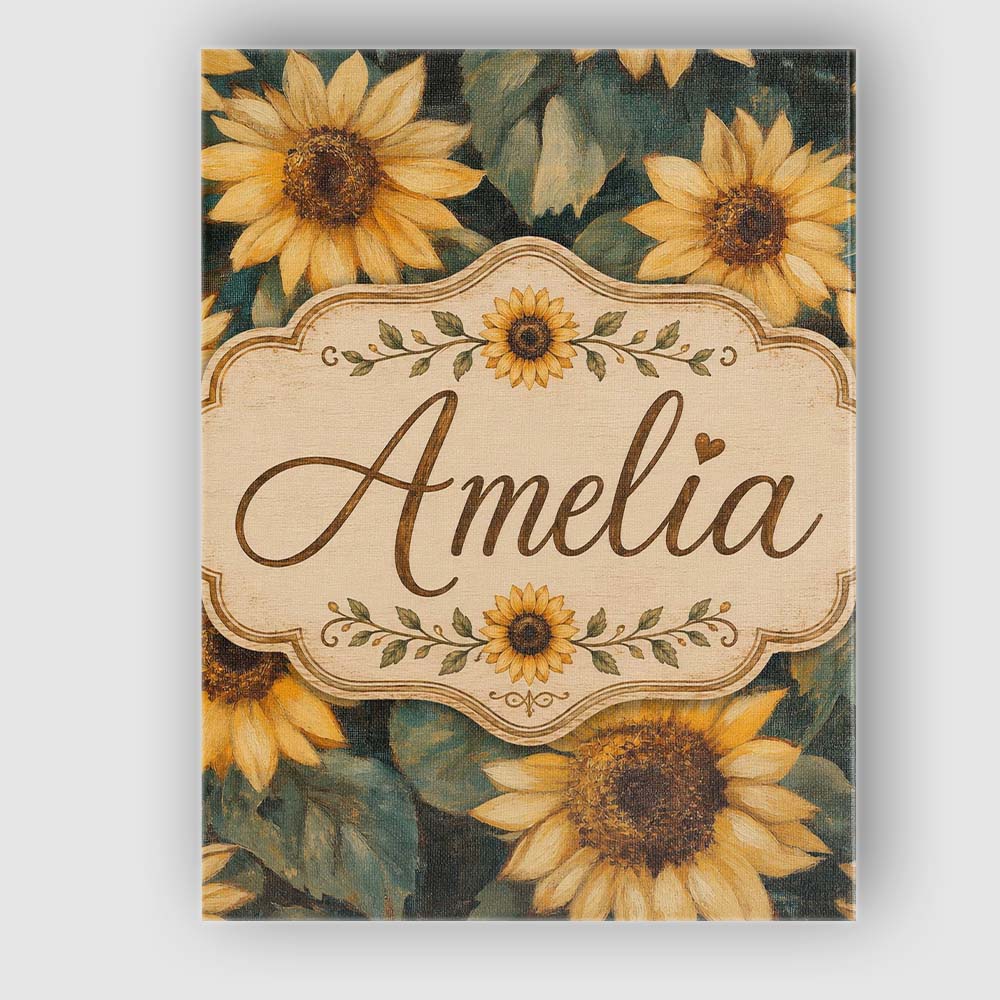 Personalised Name Rich Painterly Sunflower Custom Unique Gift Idea Elegant Feature Canvas Wall Art Print Decor Picture Ready to Hang