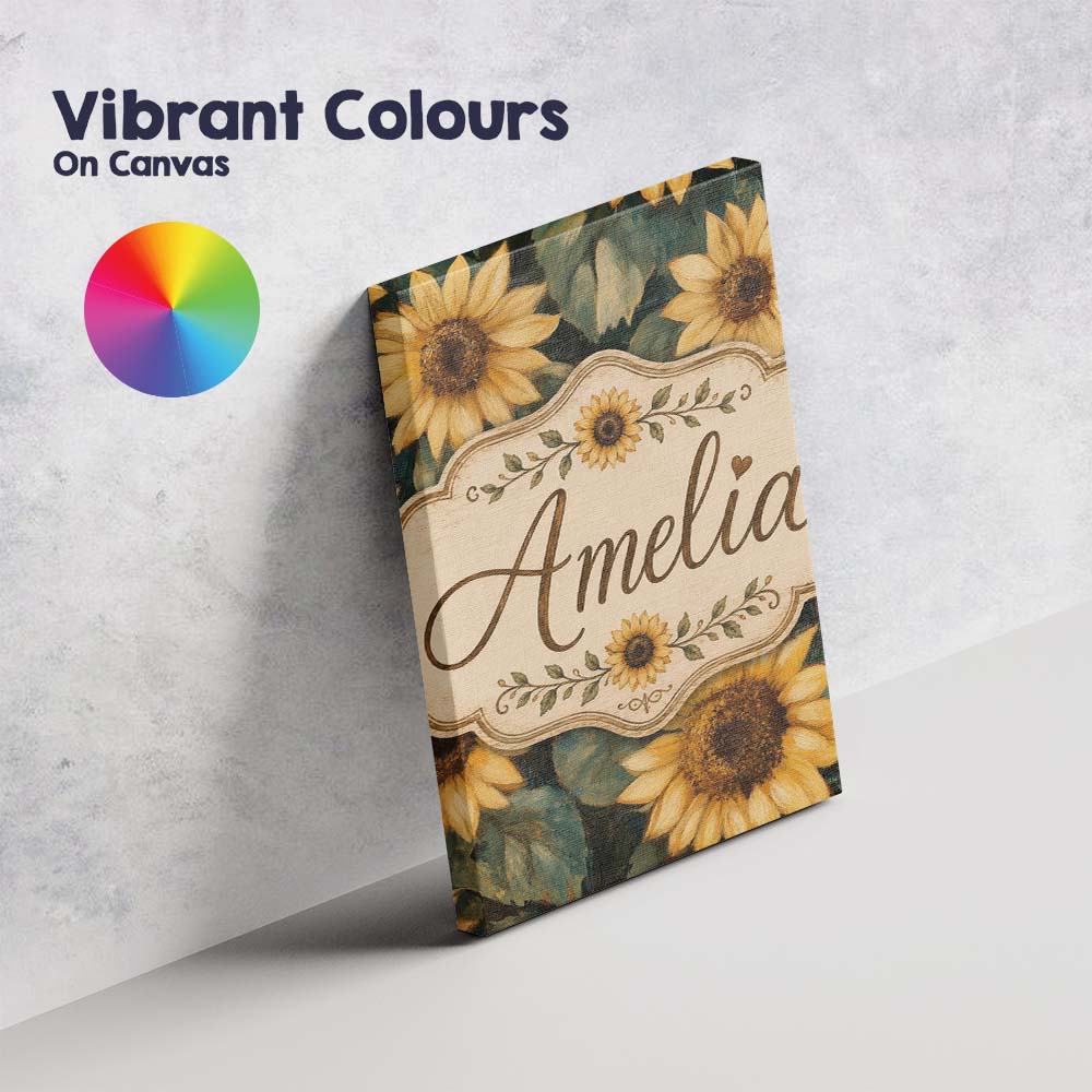 Personalised Name Rich Painterly Sunflower Custom Unique Gift Idea Elegant Feature Canvas Wall Art Print Decor Picture Ready to Hang
