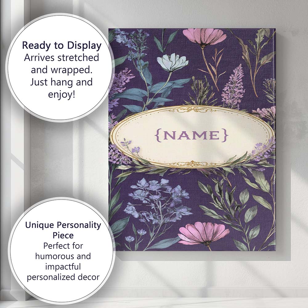Personalised Name Elegant Tropical Floral Leaves Blue Background Custom Interior Canvas Wall Art Print Decor Picture Ready to Hang