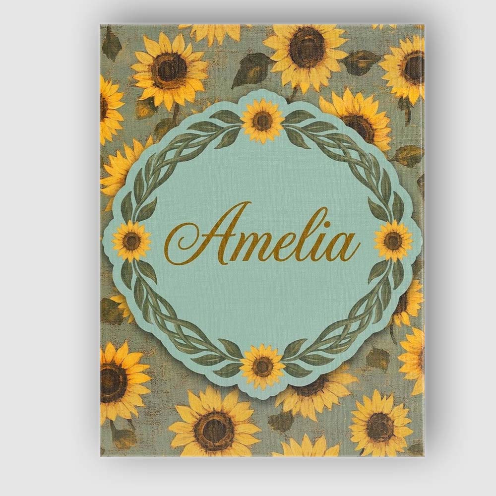 Personalised Name Golden Sunflower Floral Custom Unique Gift Idea Elegant Feature Canvas Wall Art Print Decor Picture Ready to Hang