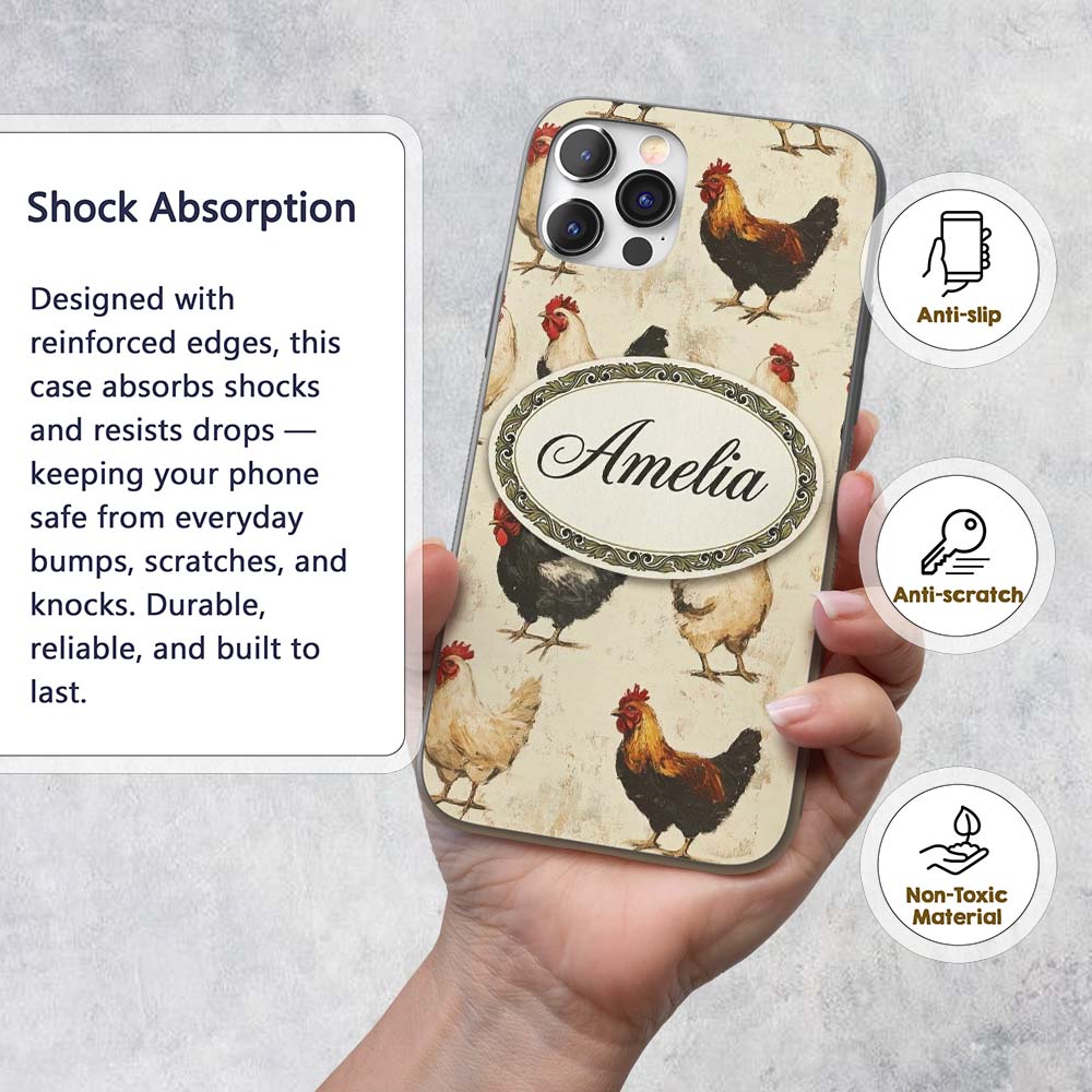 Country Farm Chicken Variety Decorative Design Custom Name Protective Phone Case Mobile Cover Durable Everyday Smartphone Shock Resistant