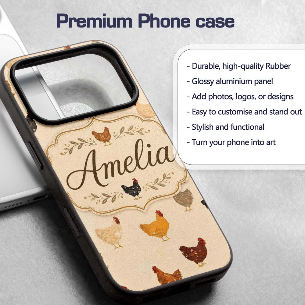 Vintage Farm Chicken Hen Illustration Soft Printed Design Custom Name Protective Phone Case Mobile Cover Durable Smartphone Shock Resistant