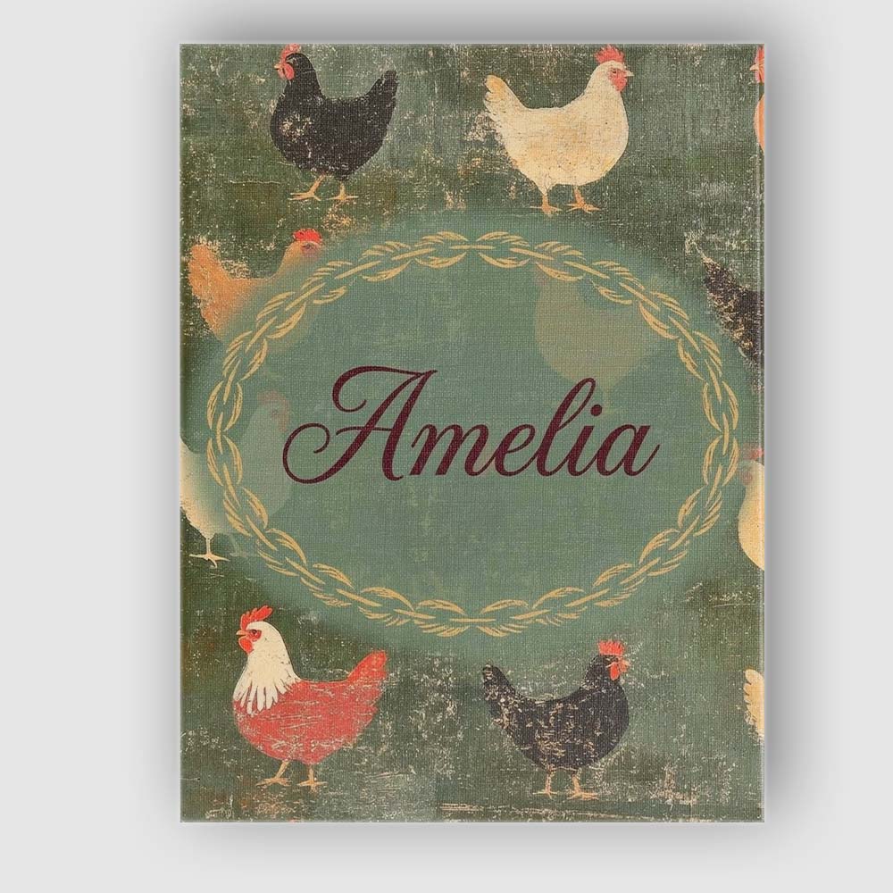 Personalised Name Rustic Chicken Hen Custom Premium Decorative Design Modern Room Accent Canvas Wall Art Print Decor Picture Ready to Hang