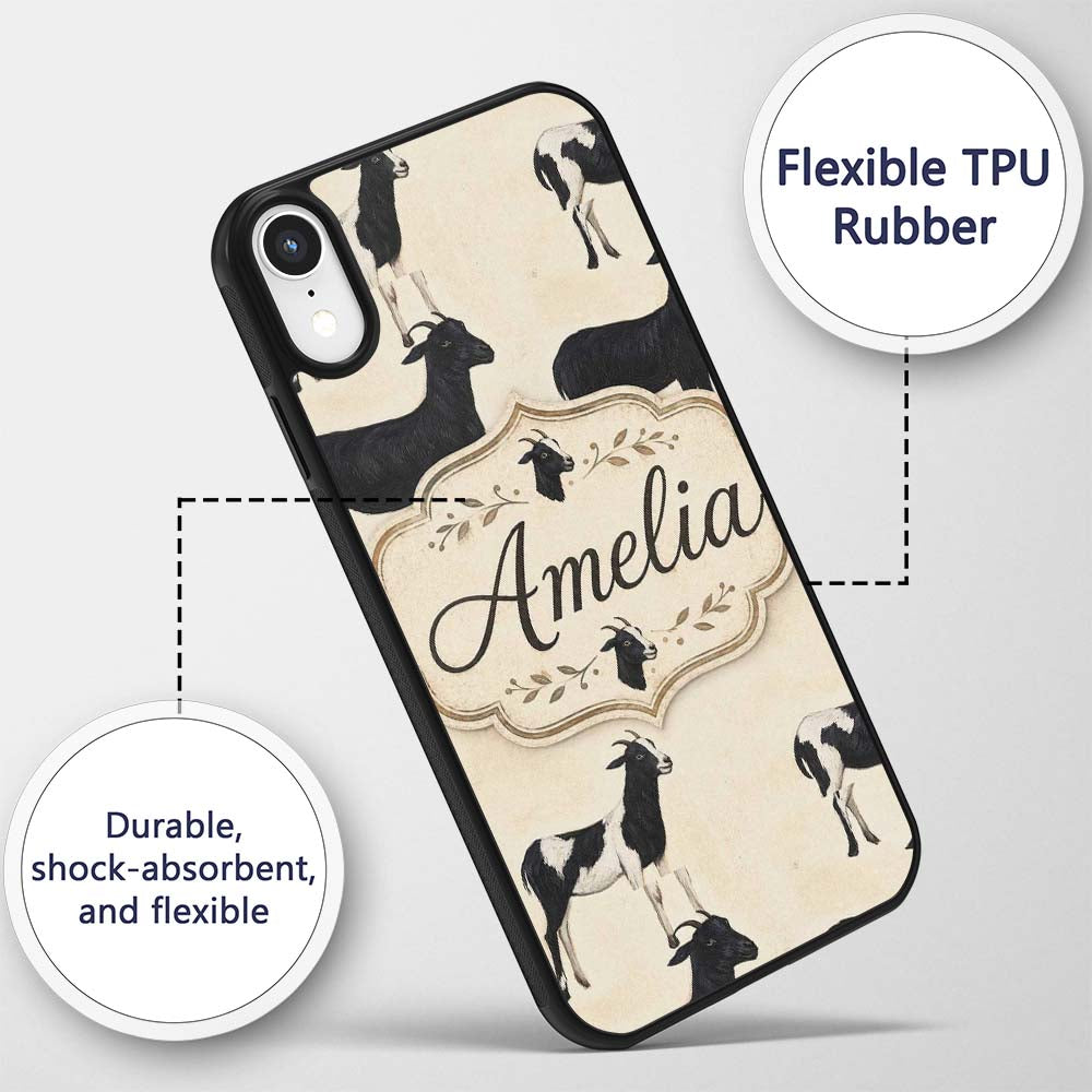Minimal Goat Farm Animal Illustration Soft Printed Design Custom Name Protective Phone Case Mobile Cover Durable Smartphone Shock Resistant