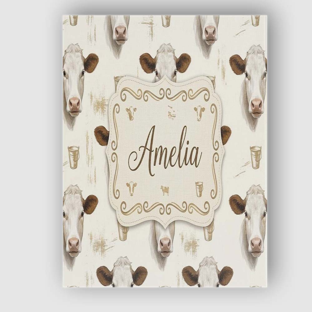 Personalised Name Soft Painted Calf Cow Custom Modern Room Accent Elegant Feature Canvas Wall Art Print Decor Picture Ready to Hang