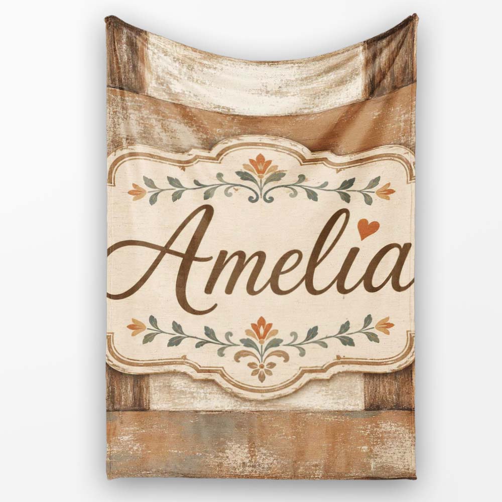 Rustic Wooden Plank Texture Farmhouse Style Seamless Pattern Lovely Personalised Custom Name Super Soft Fleece Blanket Bed Sofa Throw