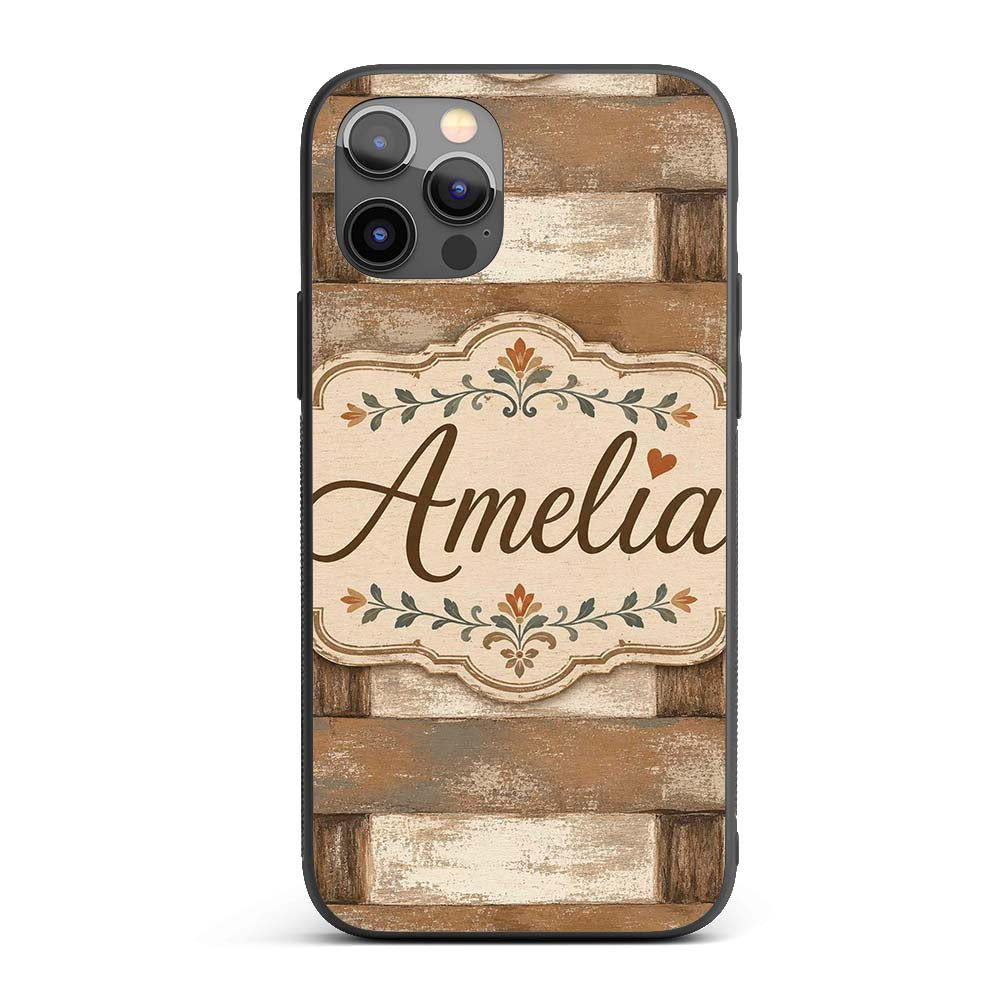 Rustic Wooden Plank Texture Decorative Design Custom Name Protective Phone Case Mobile Cover Durable Everyday Smartphone Shock Resistant