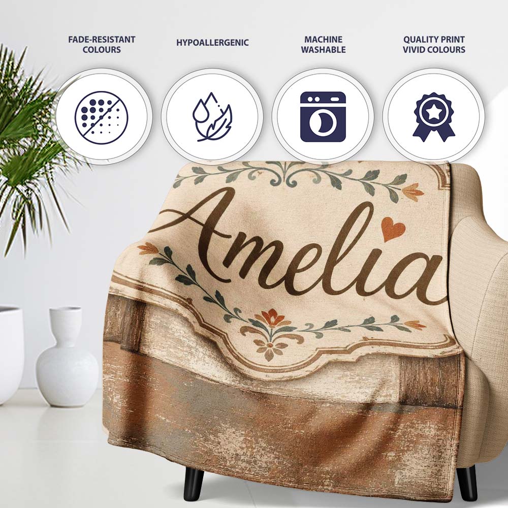 Rustic Wooden Plank Texture Farmhouse Style Seamless Pattern Lovely Personalised Custom Name Super Soft Fleece Blanket Bed Sofa Throw