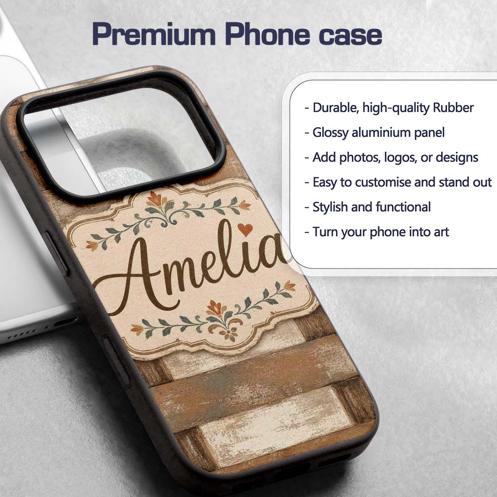 Rustic Wooden Plank Texture Decorative Design Custom Name Protective Phone Case Mobile Cover Durable Everyday Smartphone Shock Resistant