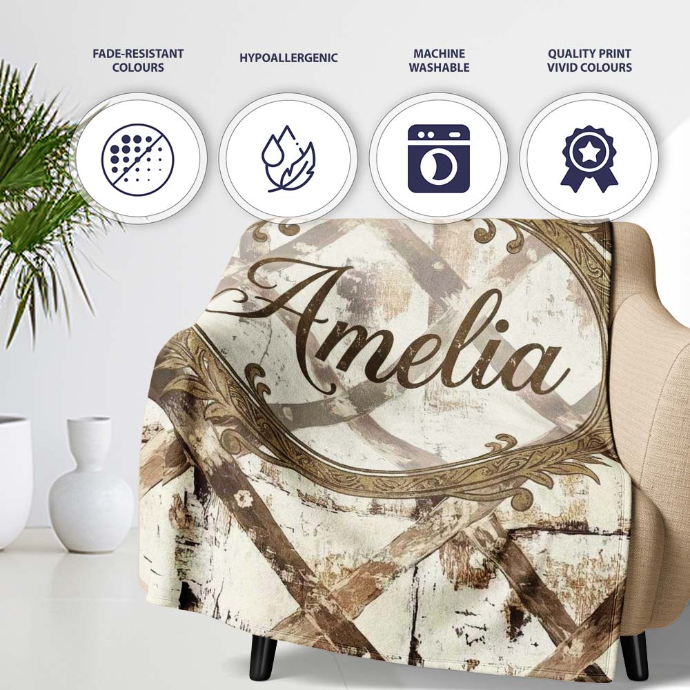 Rustic Distressed Wooden Cross Pattern on Whitewashed Texture Lovely Personalised Custom Name Super Soft Fleece Blanket Bed Sofa Throw