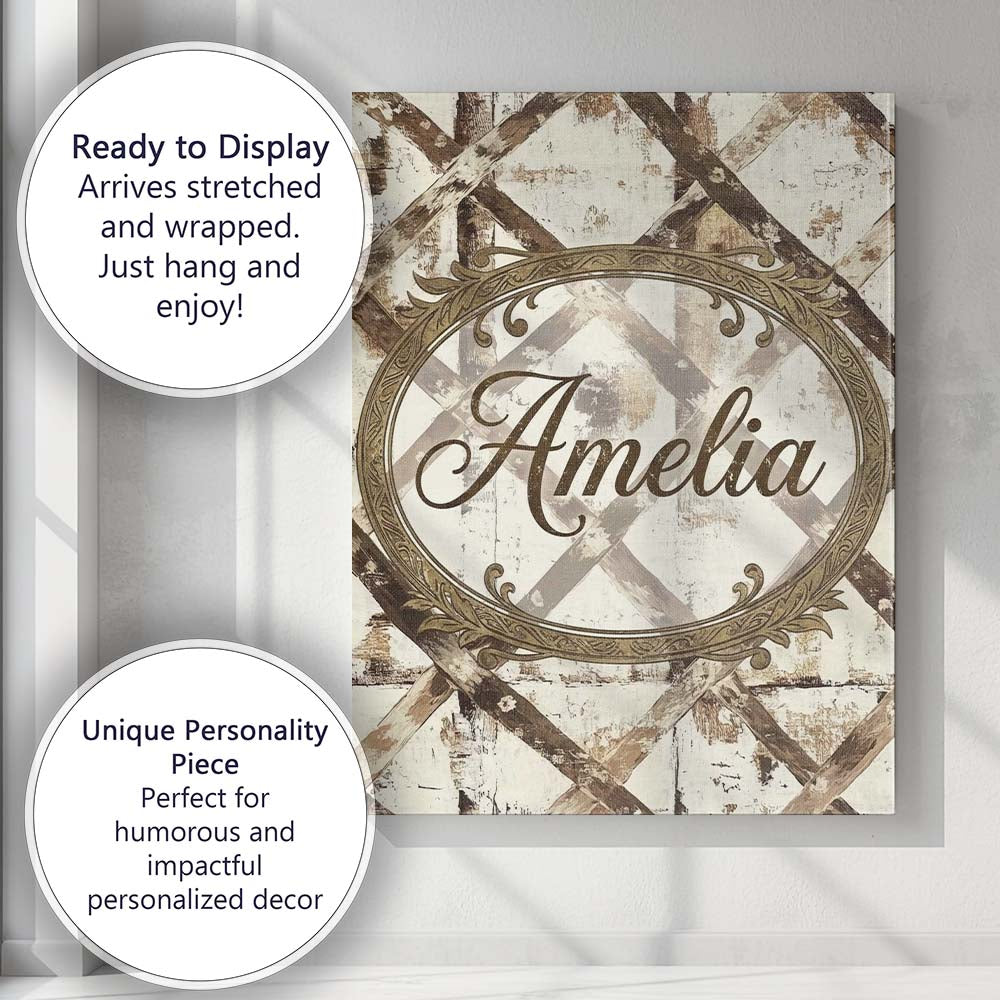 Personalised Name Rustic Distressed Wooden Custom Unique Gift Idea Elegant Feature Canvas Wall Art Print Decor Picture Ready to Hang
