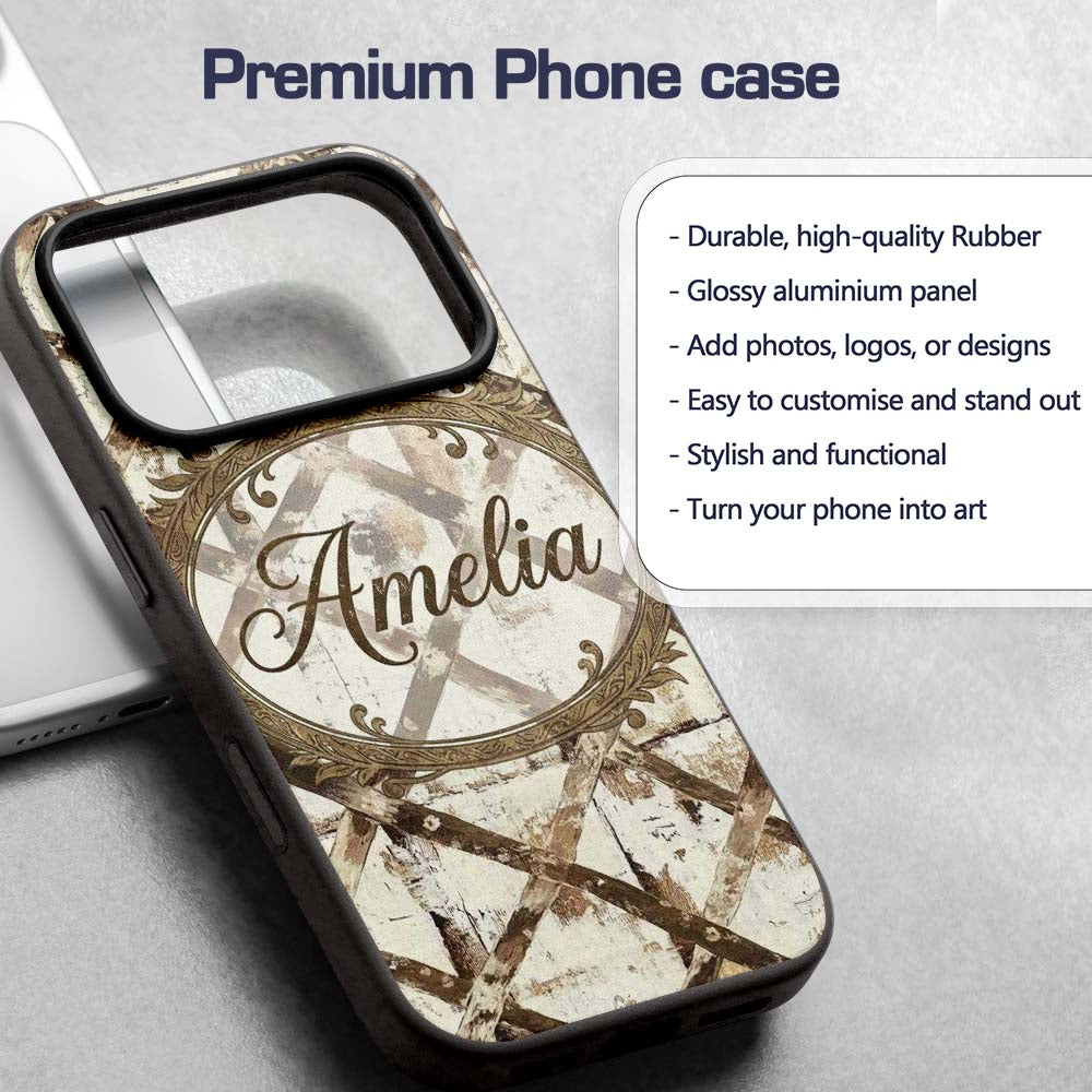 Rustic Distressed Wooden Cross Printed Design Custom Name Protective Phone Case Mobile Cover Durable Everyday Smartphone Shock Resistant