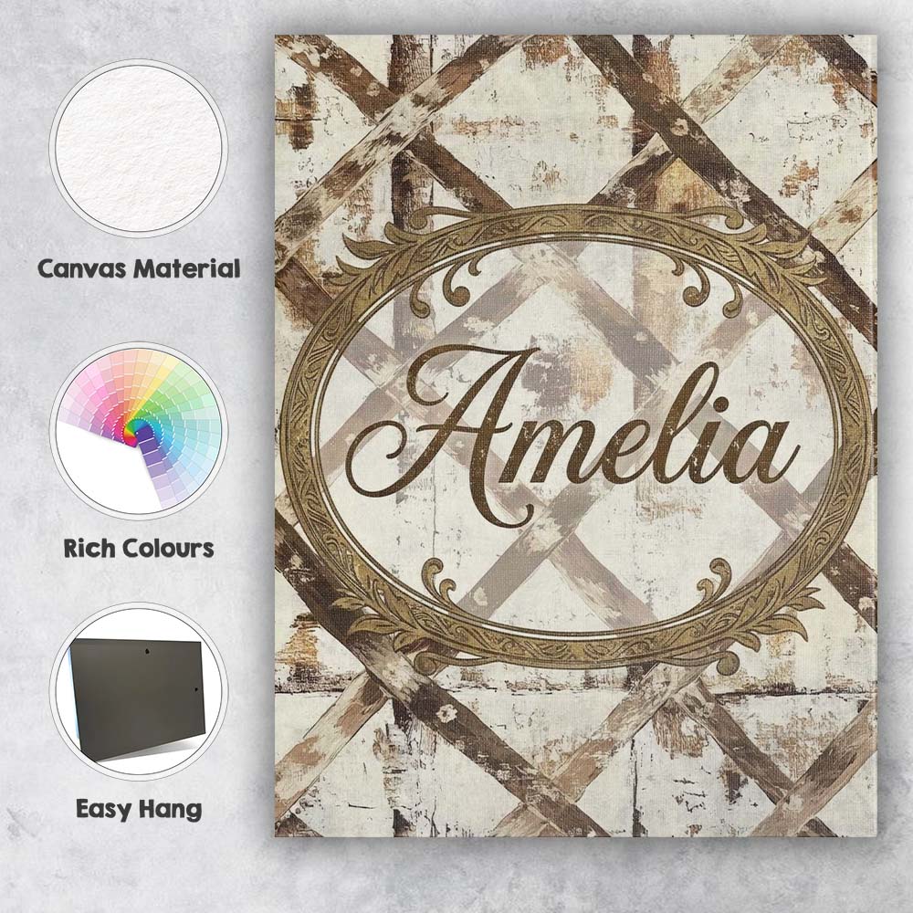 Personalised Name Rustic Distressed Wooden Custom Unique Gift Idea Elegant Feature Canvas Wall Art Print Decor Picture Ready to Hang