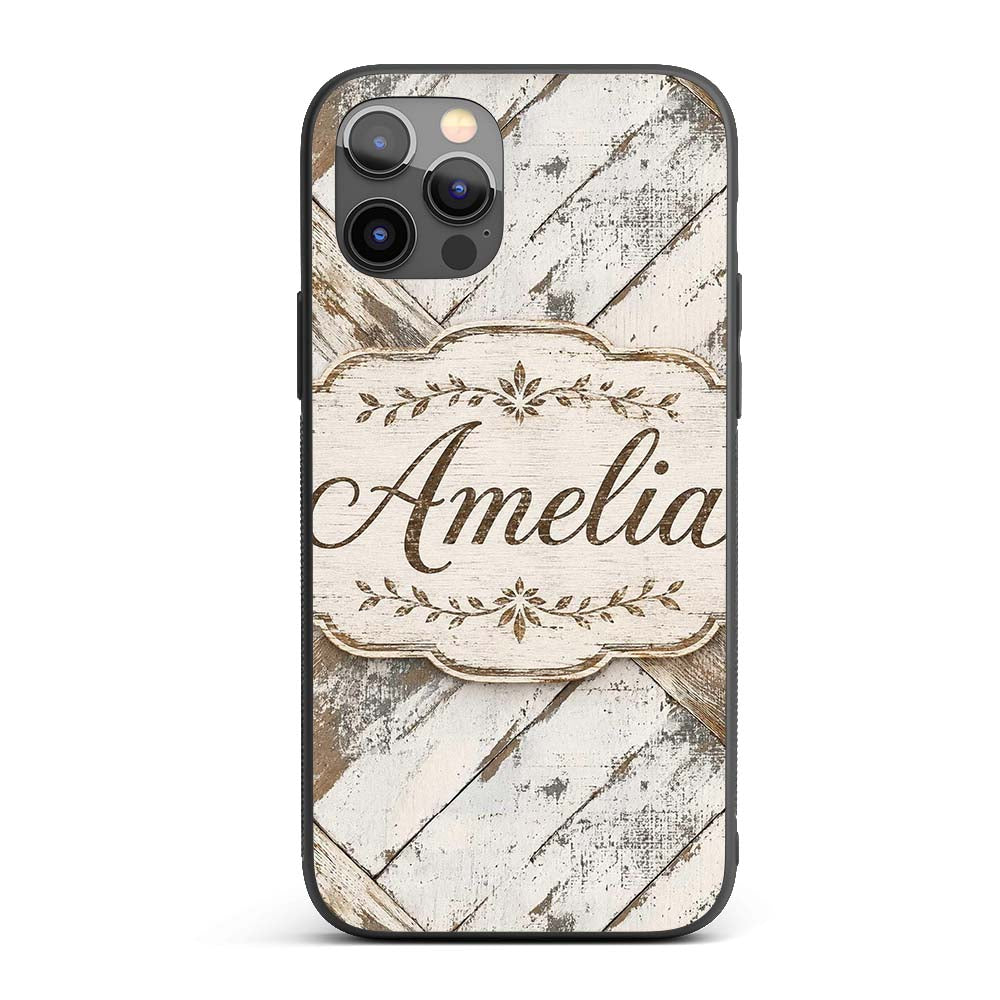 Rustic Whitewashed Wood Plank Cross Beam Seamless Custom Name Protective Phone Case Mobile Cover Durable Everyday Smartphone Shock Resistant