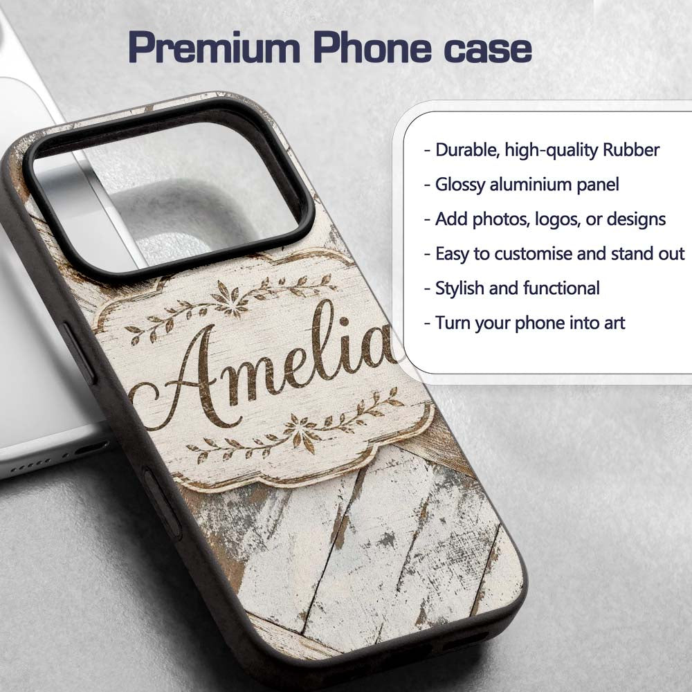 Rustic Whitewashed Wood Plank Cross Beam Seamless Custom Name Protective Phone Case Mobile Cover Durable Everyday Smartphone Shock Resistant