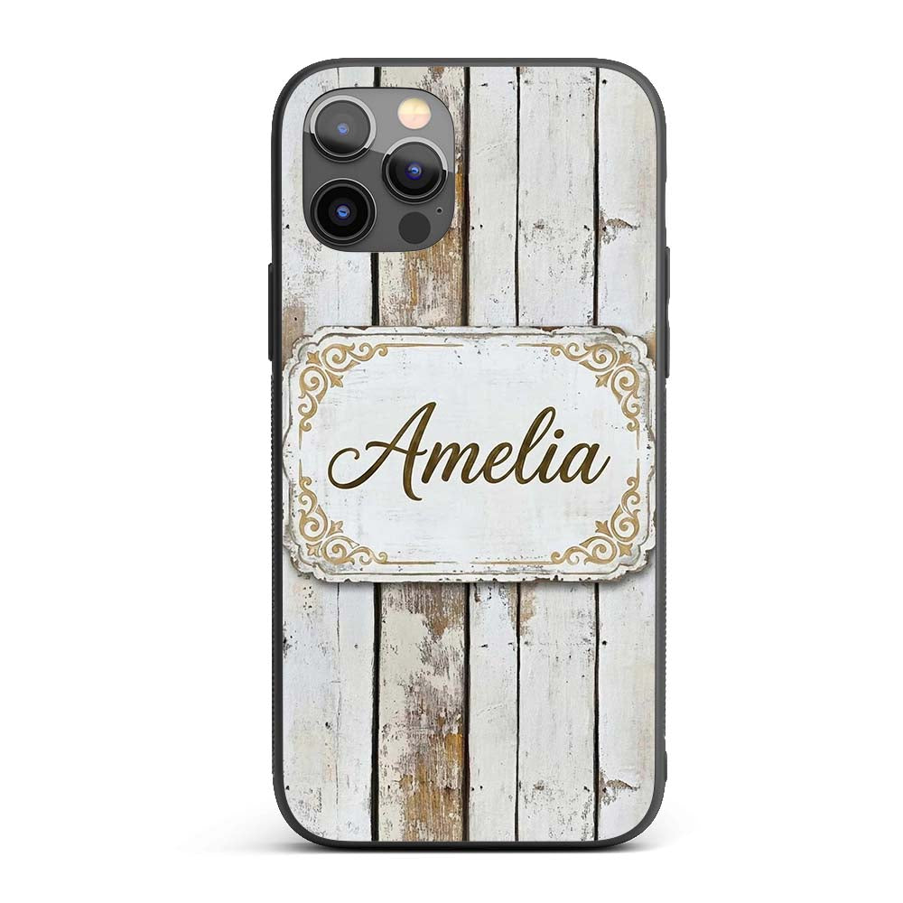 Vertical Weathered Wooden Planks Whitewashed Custom Name Protective Phone Case Mobile Cover Durable Everyday Smartphone Shock Resistant