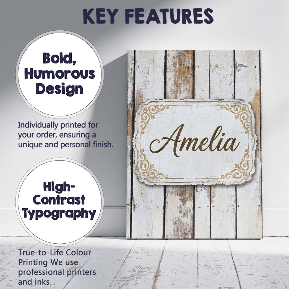 Personalised Name Vertical Weathered Wooden Custom Bespoke Interior Contemporary Canvas Wall Art Print Decor Picture Ready to Hang
