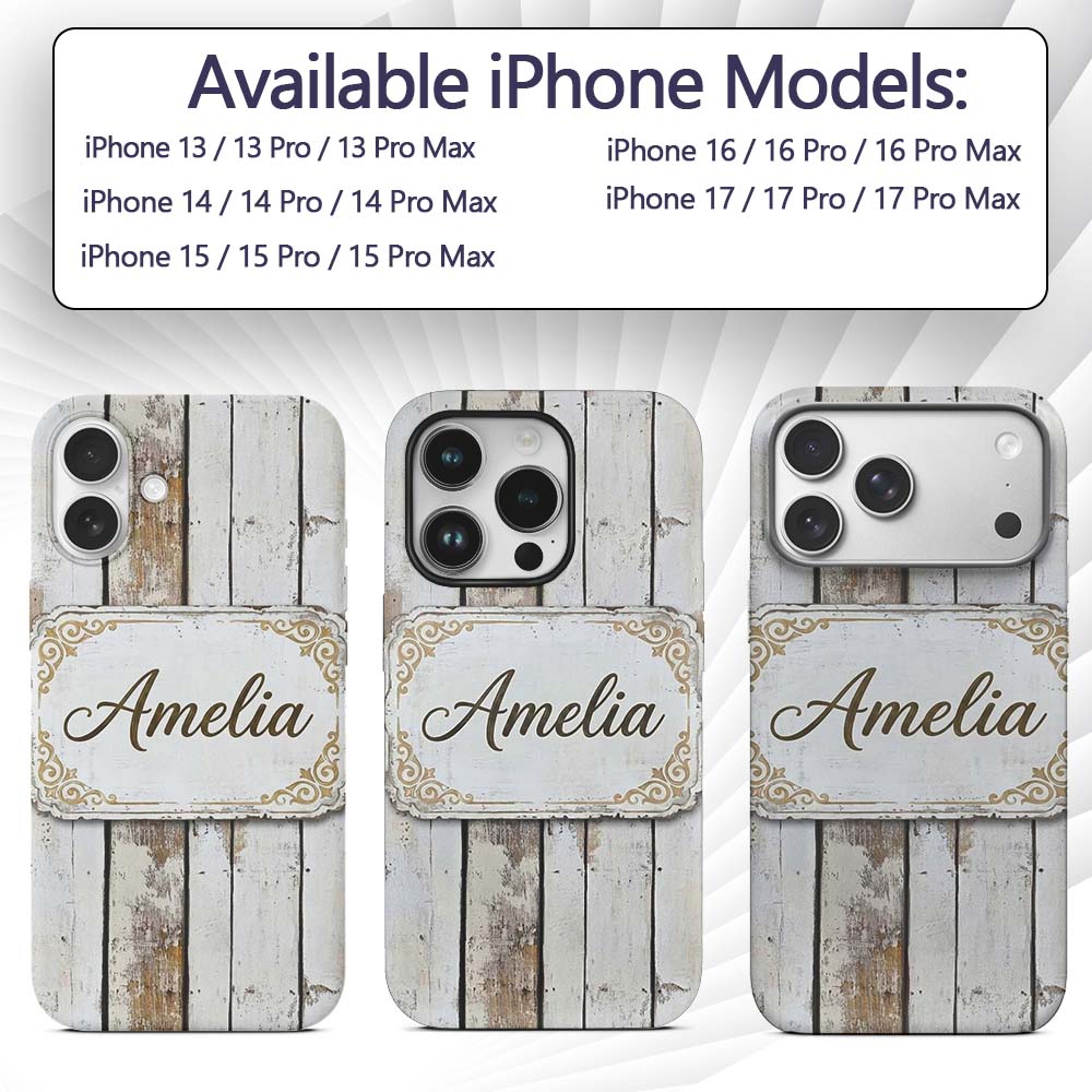Vertical Weathered Wooden Planks Whitewashed Custom Name Protective Phone Case Mobile Cover Durable Everyday Smartphone Shock Resistant
