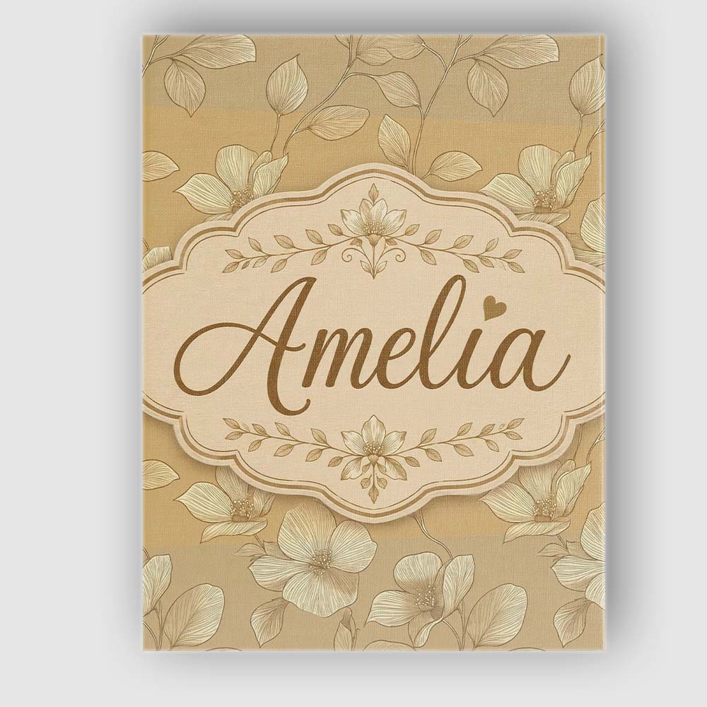 Personalised Name Elegant Beige Floral Line Custom Bespoke Interior Contemporary Canvas Wall Art Print Decor Picture Ready to Hang