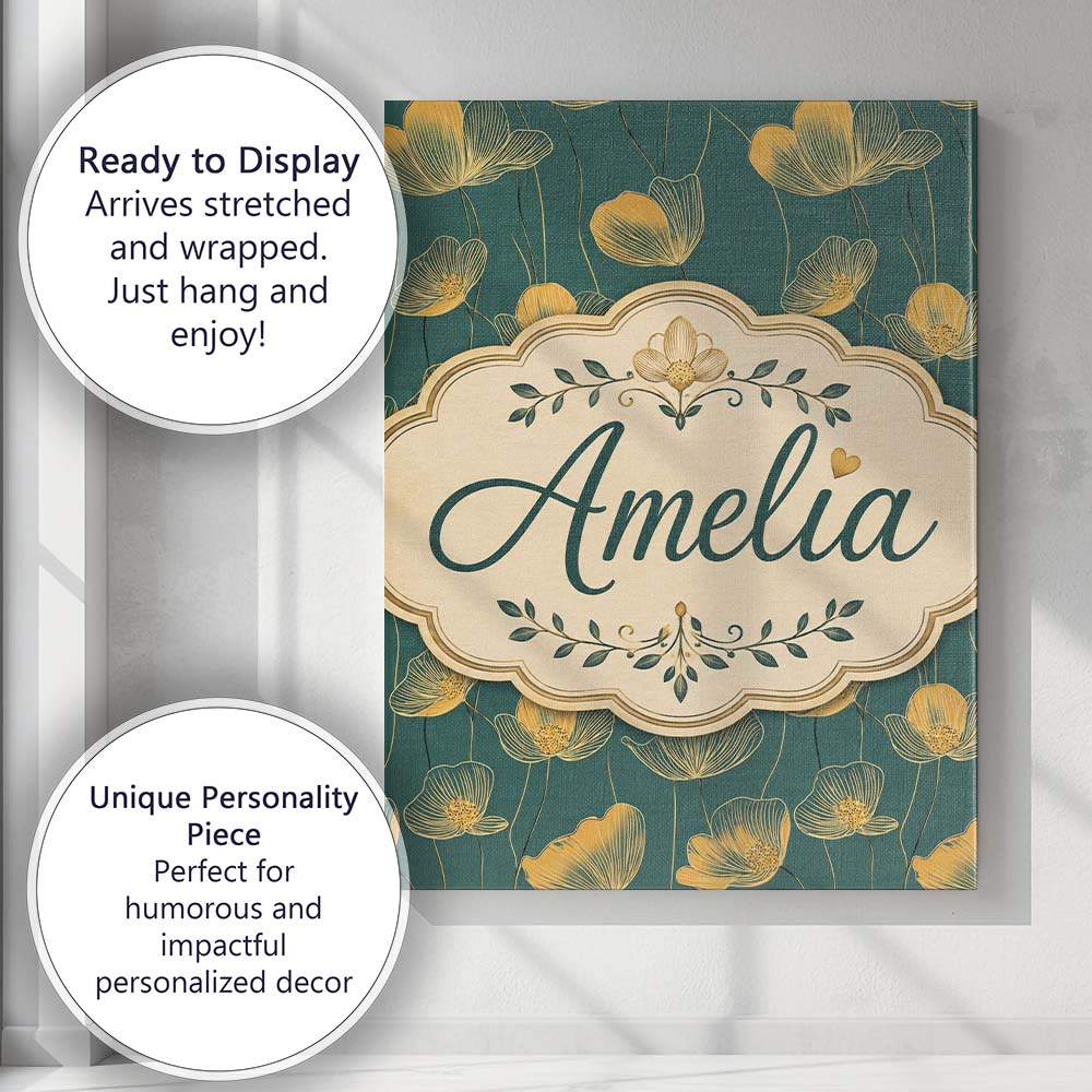 Personalised Name Deco Inspired Gold Custom Contemporary Display Elegant Feature Canvas Wall Art Print Decor Picture Ready to Hang